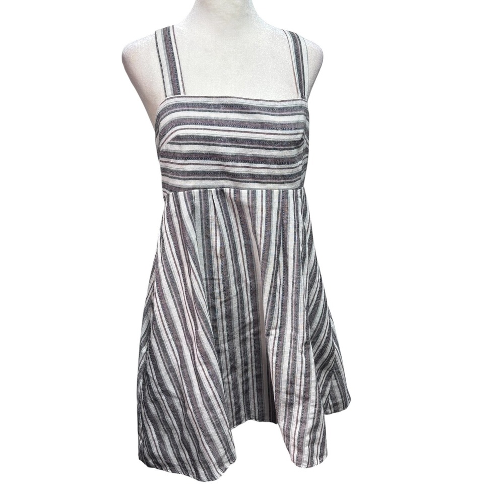 BCBGeneration Striped‎ Tie Back Mini Dress Grey White Burgundy  Medium #1142